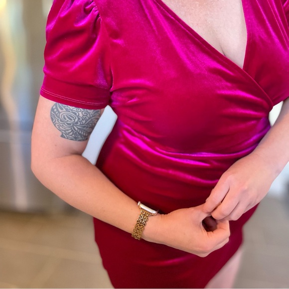 Fuchsia Crushed Velvet Dress - Picture 2 of 14